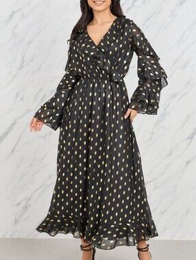 2X The Pyramid Collection Black & Gold Shimmer Midi Dress